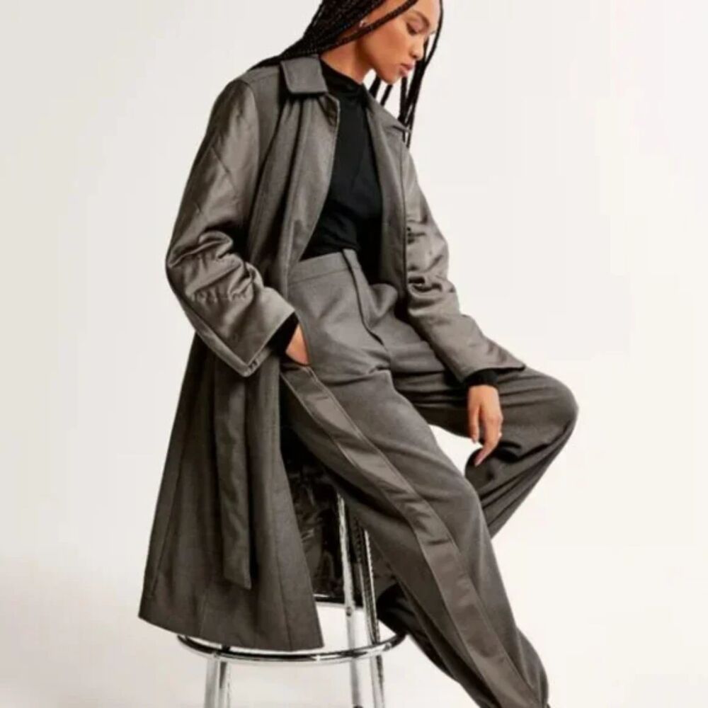 Abercrombie & Fitch HFR Nicole Benefield Coat Quilted Sleeve Trench Gray Large